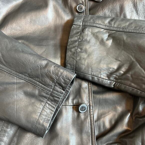 Cougar Leather Jacket Men's Large Black Button Down Removable Faux Fur - Picture 4 of 6